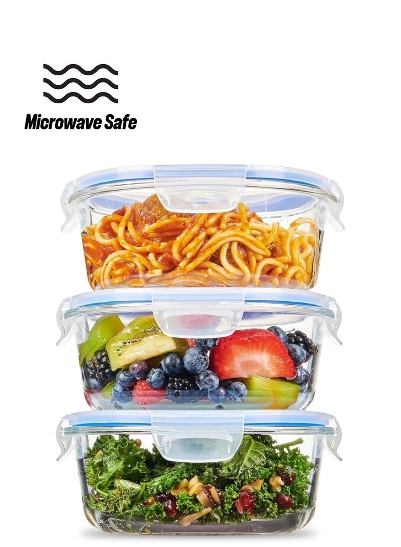 Happy Home 1Pcs Premium Round Glass Food Containers – BPA-Free, Leak-Proof 4-Sided Lock Lid with Rubber Seal, Steam Vent, Microwave, Oven, and Freezer Safe, 1100ml (Height 9cm × Width 16cm), Stackable, Eco-Friendly, Perfect for Food Storage and Meal Prep - Image 3